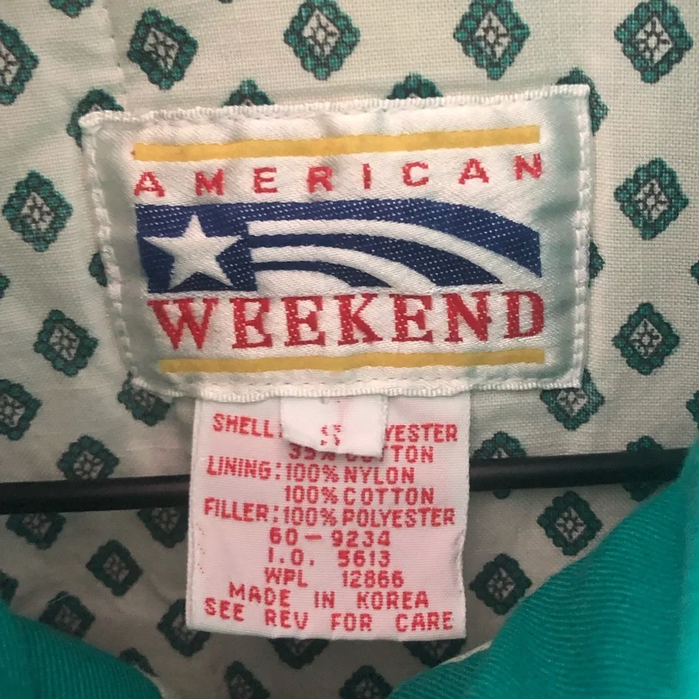 AMERICAN WEEKEND Teal Green Insulated Bomber Jacket